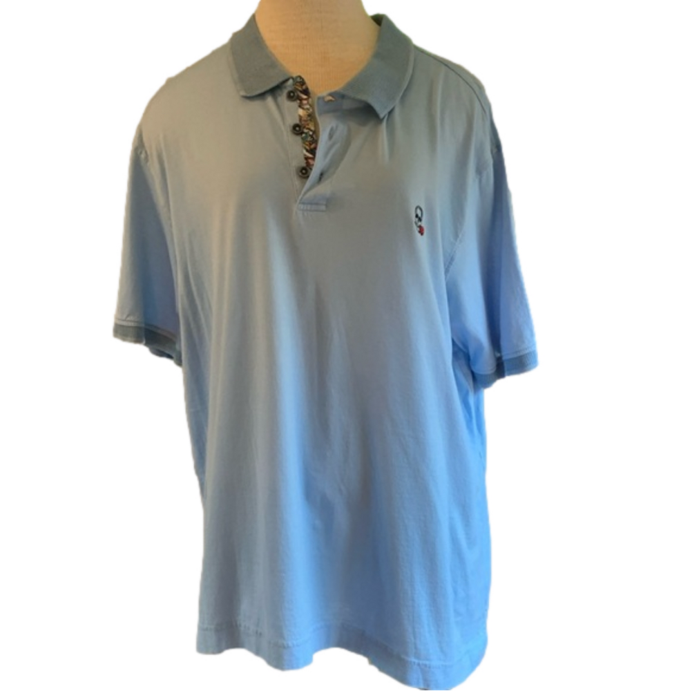 Robert Graham sz 2XL classic fit blue polo short sleeve shirt with skull/rose
